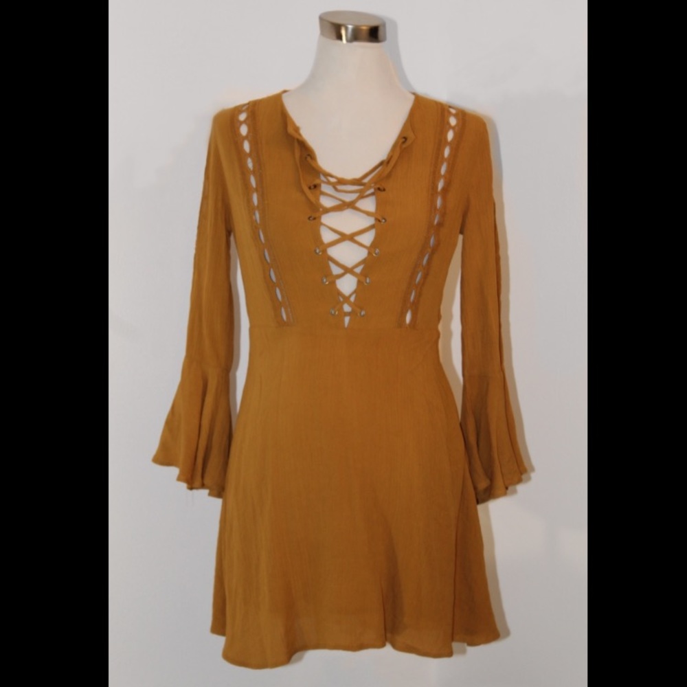 Forever 21 Mustard Yellow Lace Up  Dress
